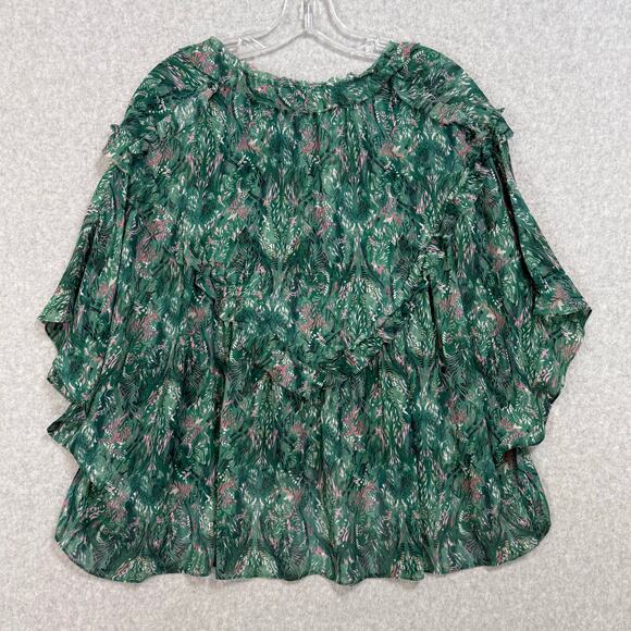 IRO Paris Date Top Blouse Size 38 Babydoll Ruffle Flutter Sleeve Semi Sheer Boho - Picture 10 of 16